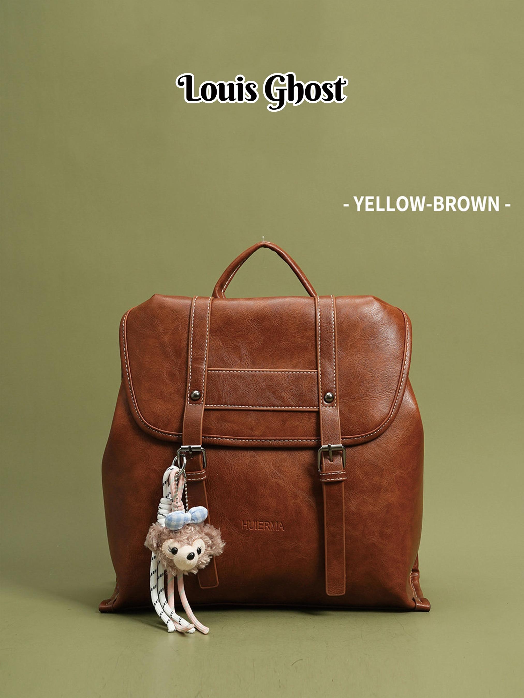 Retro leather backpack - Ladies' retro school style backpack! Classic flip cover backpack, with plush bear pendant and buckle details; Classic faux leather daily bag, suitable for school, commuting and traveling; Douyin bestseller fashion accessory; Light