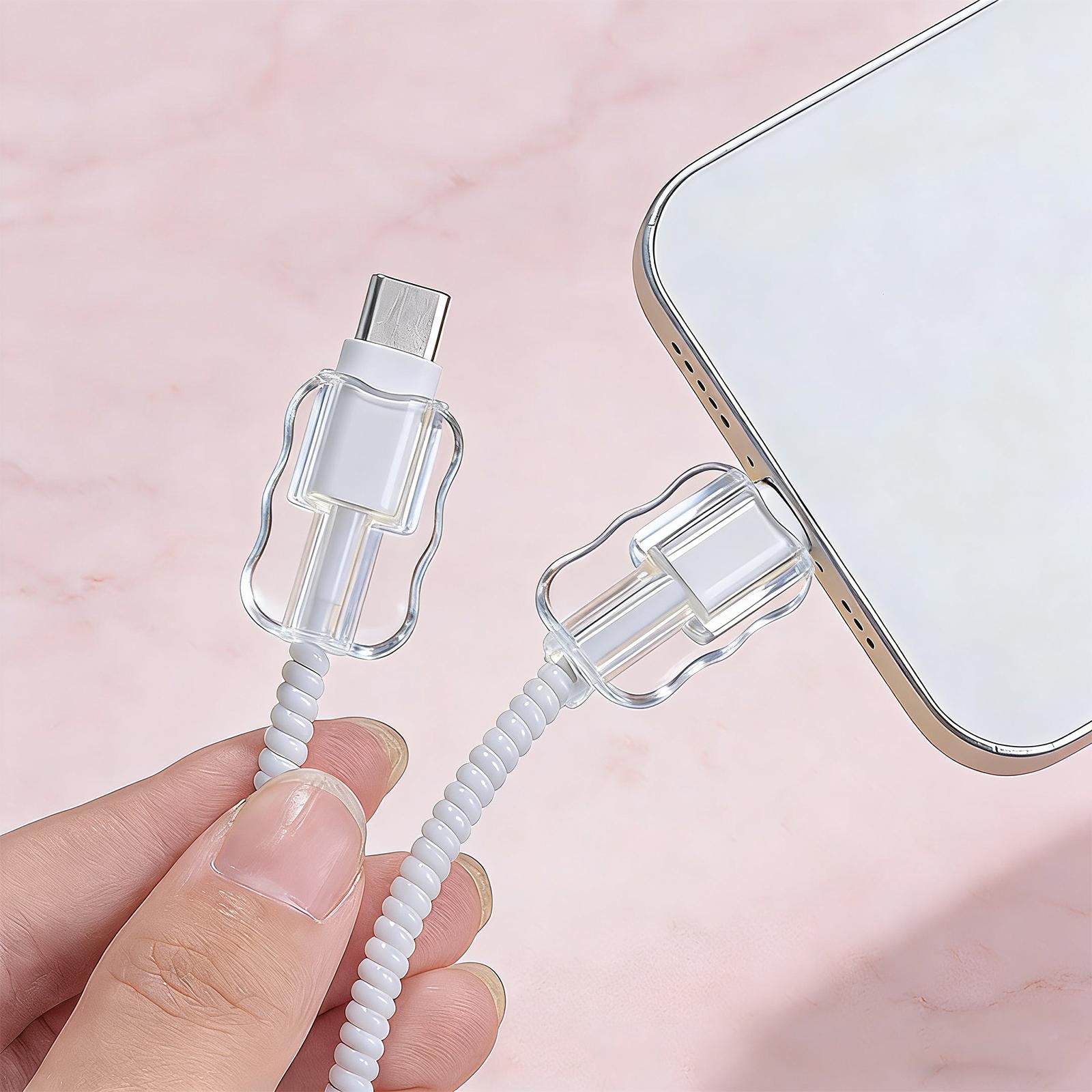 5Pack Cable Protector, Charging Cable Anti-Breaking Clips, USB Data Cable Case, Transparent Line Protector for Lightning, Typc-C, Micro USB Cables, Smartphone Protection Accessories