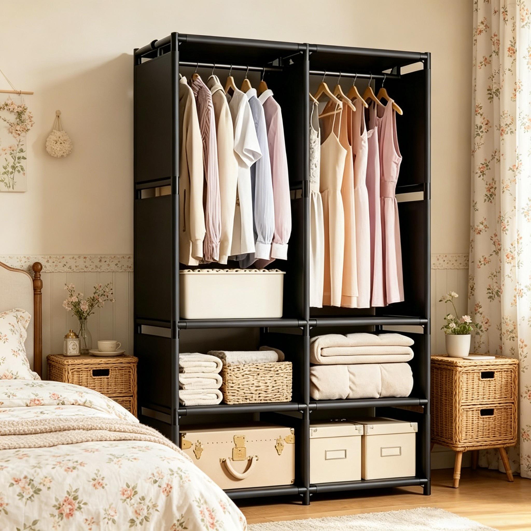 Home Floor-Standing Hat Rack, Simple Wardrobe for Bedroom, Multi-Layer Large Capacity Closet, Dust-Proof Storage Shelf for Dormitory