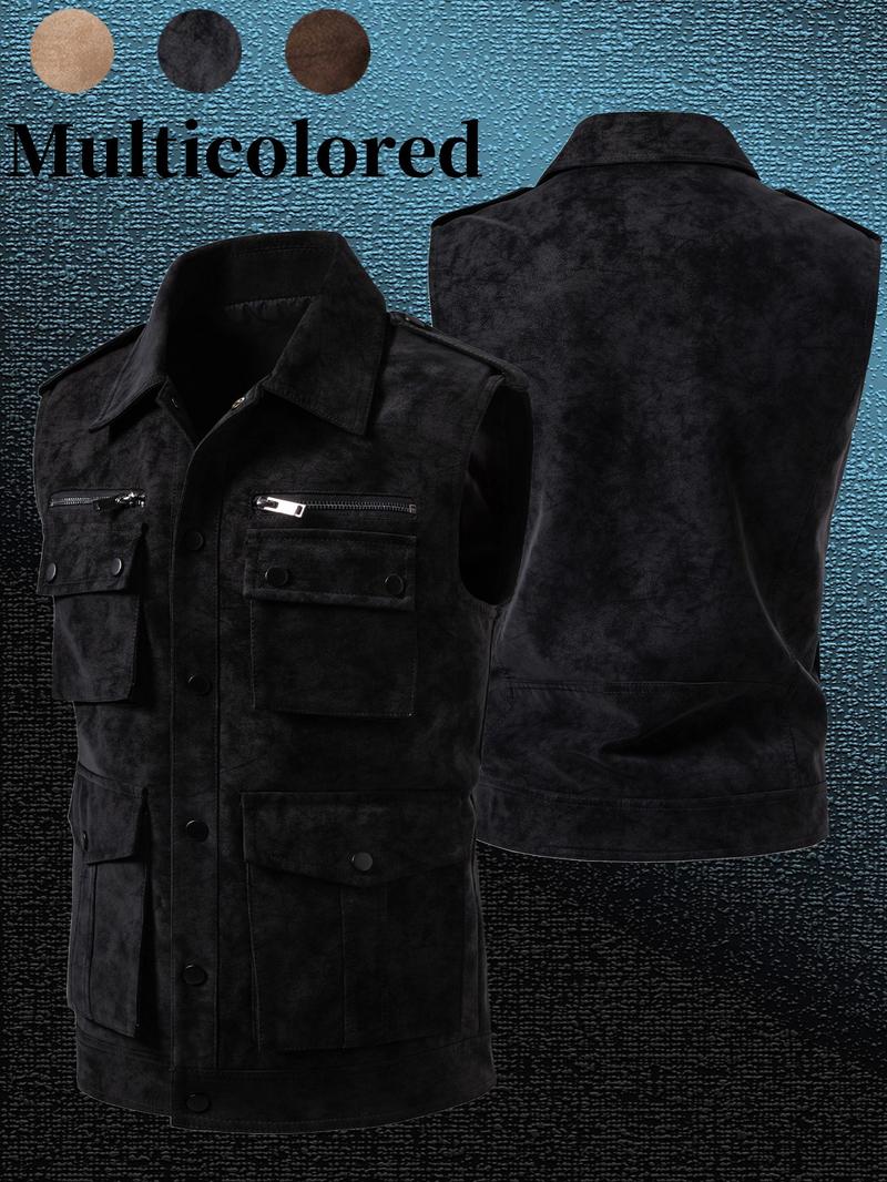 Men's Winter Velvet Jacket, Fleece Lined Thick Fur Collar, Vintage Lapel Multiple Pockets, Warm Motorcycle Coat