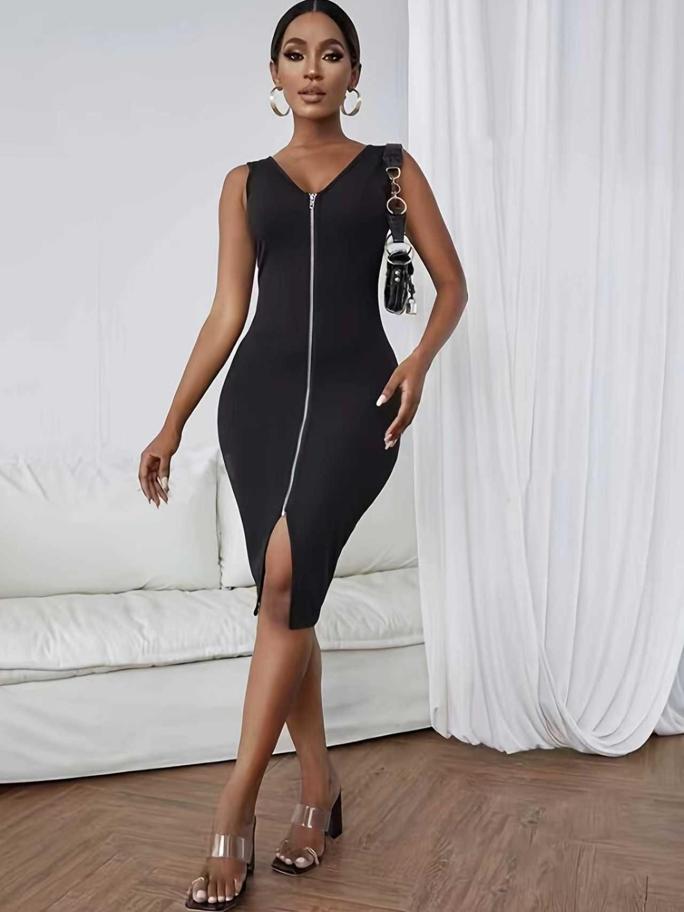 Pure Color Zipper Dress, Stylish Casual Wear, Perfect for Daily, Comfortable Fit, Versatile Fashion Choice