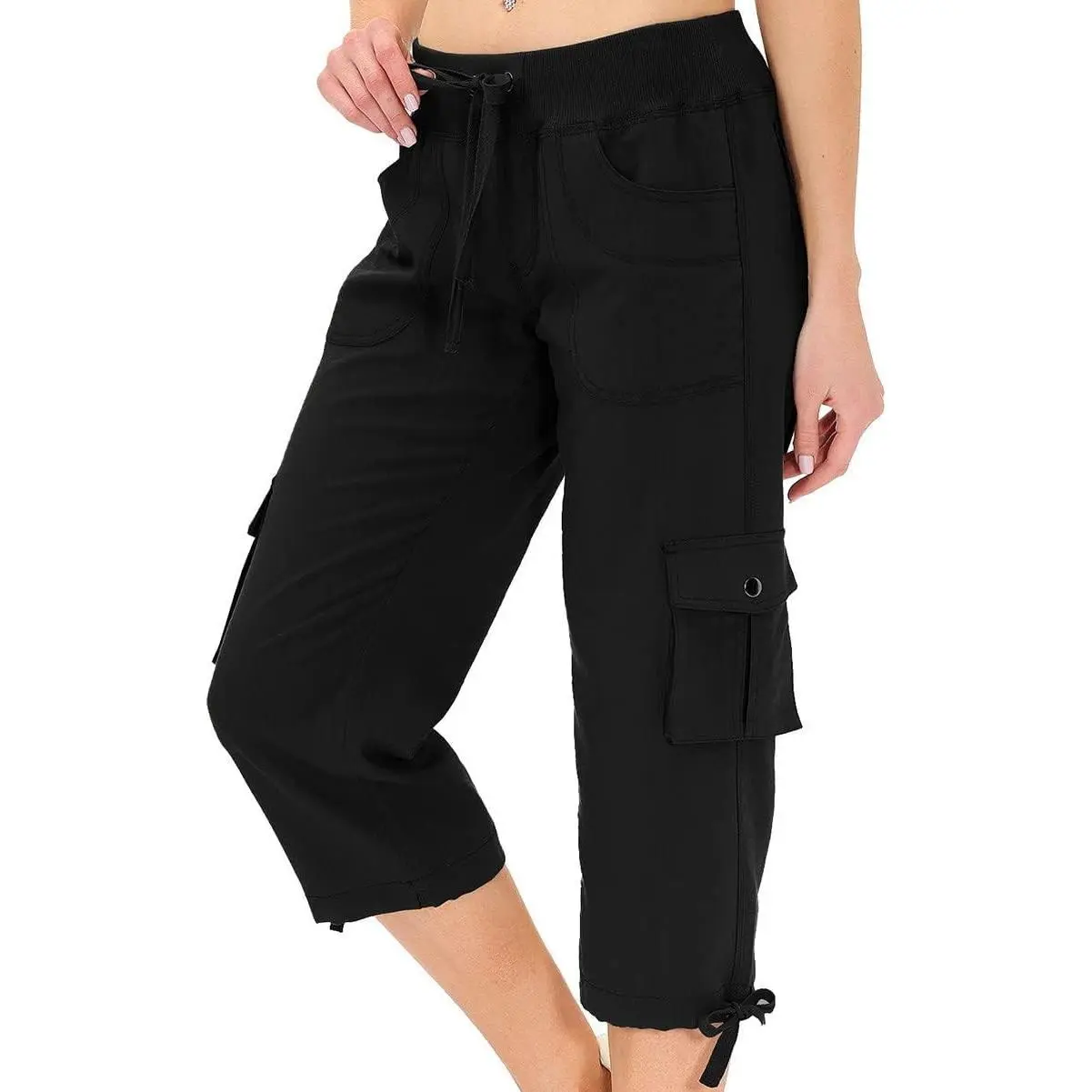 Womens Capris with Pockets Loose Fit Casual Capri Pants Dressy Lightweight Ladies Baggy Cargo Pants for Hiking