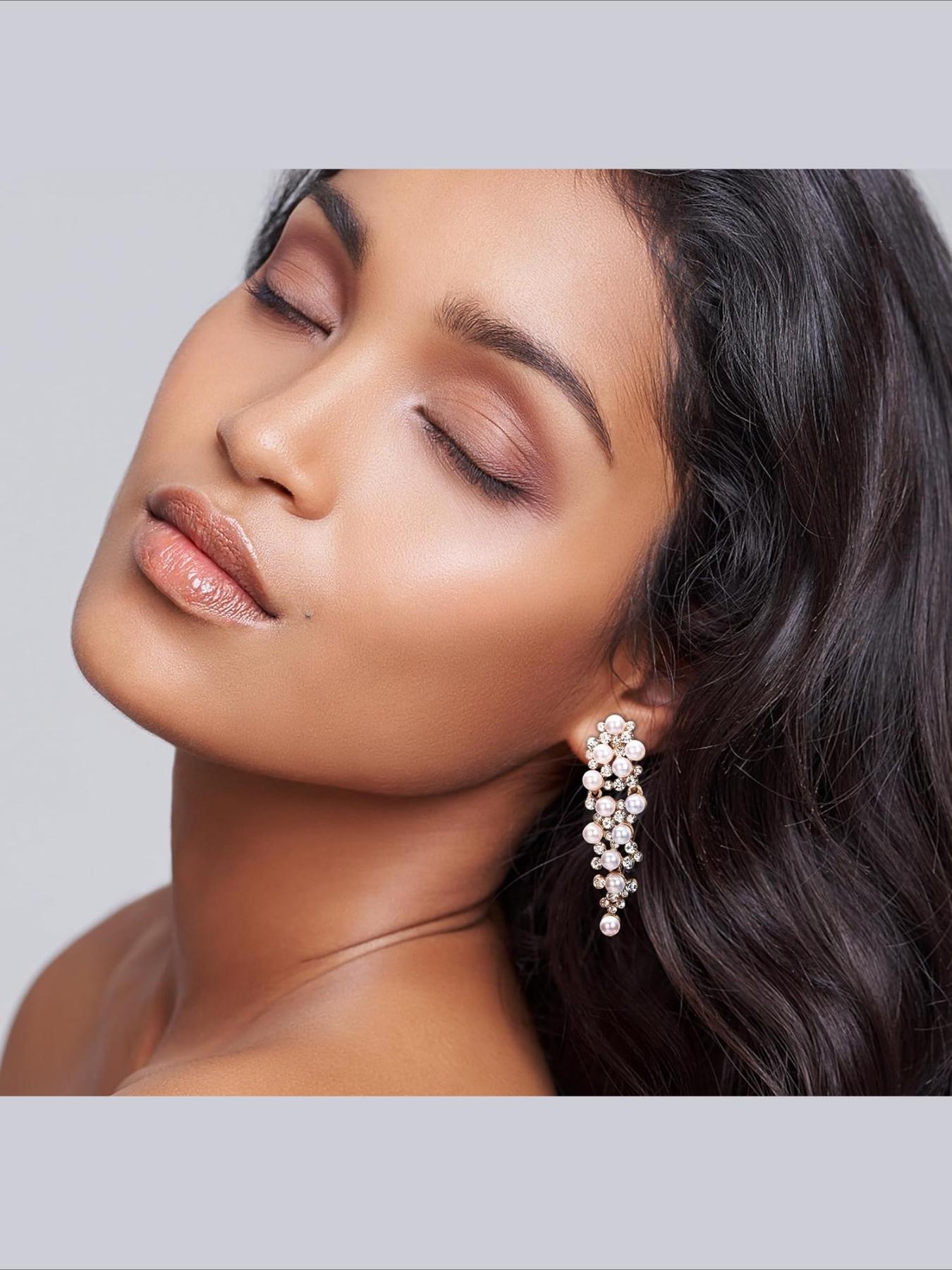 Vintage Pearl Drop Earrings for Women, Elegant Bridal Wedding Earrings with Cubic Zirconia, Luxury Dangle Earrings for Prom Party, Fashion Jewelry Gift for Bridesmaid