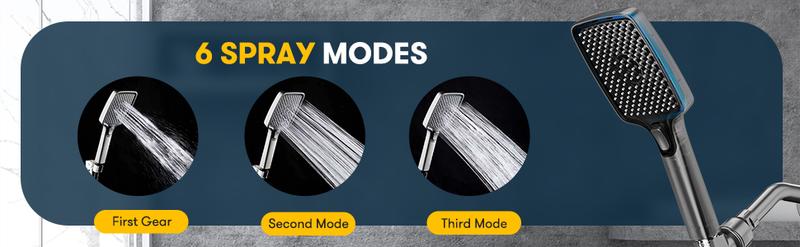 High Pressure Multi-Mode Handheld Showerhead - Anti-clogging nozzles, built-in power wash function for cleaning tubs, tiles and pets, extra-long stainless steel hose, wall and ceiling mounts.