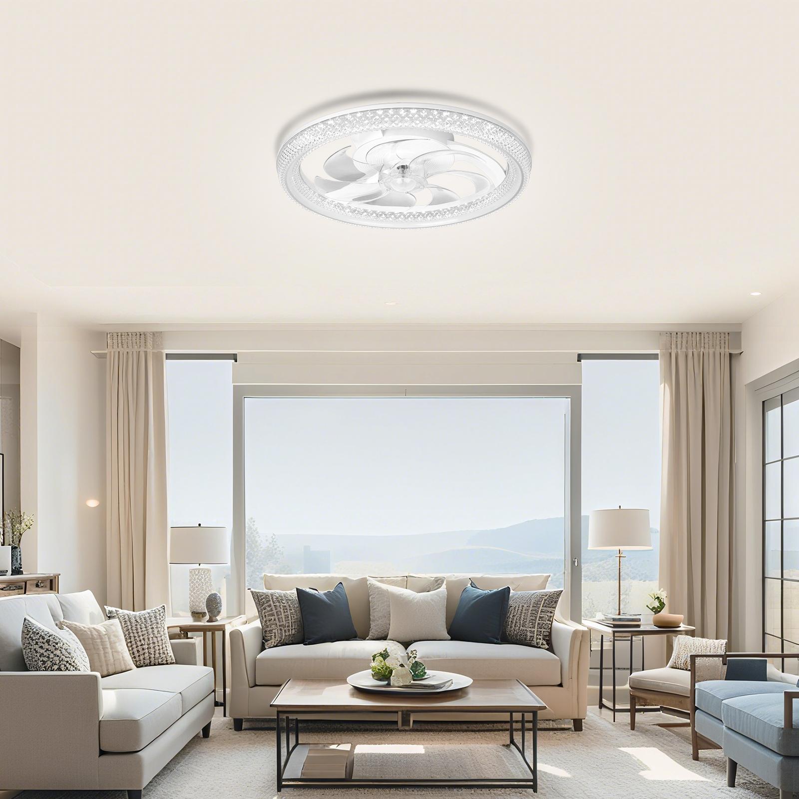 GALENTAL DiamantesSmart Ceiling Fan with Light, 6-Speed Reversible DC Motor, APP/Remote Control, Timer & Stepless Dimming, 3 Color Temperatures (3000K-6500K), 20"-White Crystal for Bedroom, Living Room, Study