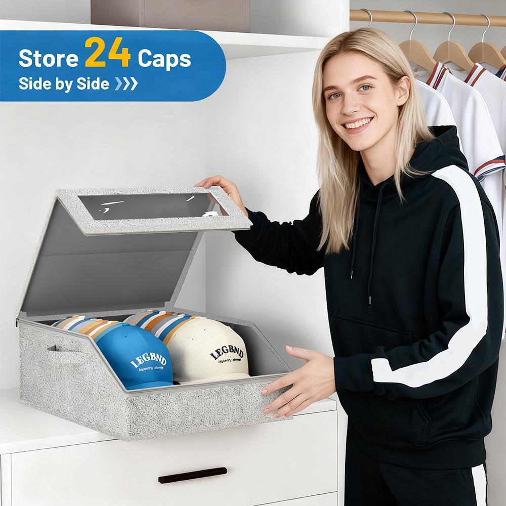 Multi-Purpose Hat Storage Box, Large Capacity Stackable Baseball Cap Organizer, Dustproof Fabric Zipper Case, Home Closet Classification