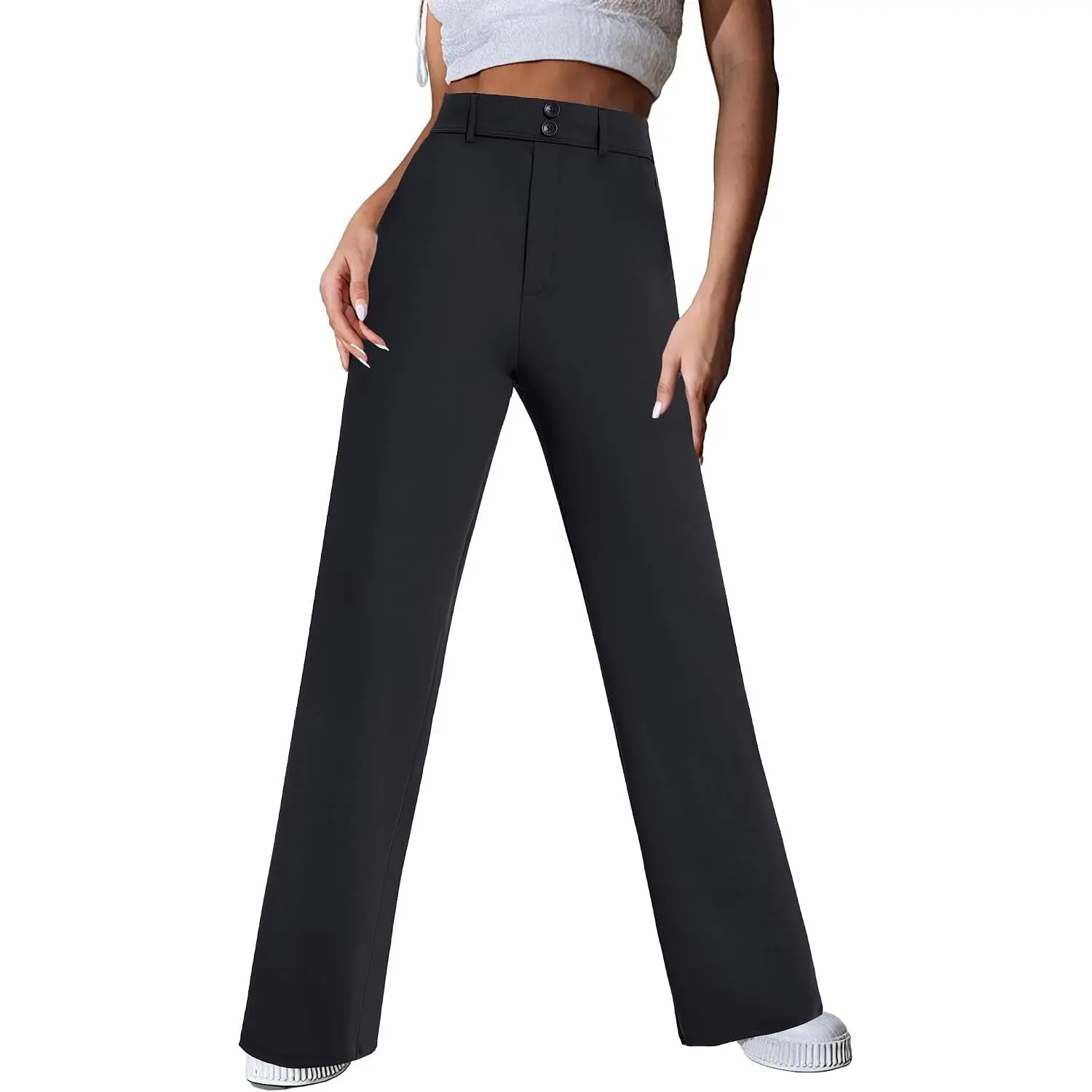 Womens Wide Leg Dress Pants High Waist Stretch Slacks Work Pants with Pockets Business Casual Office Trousers
