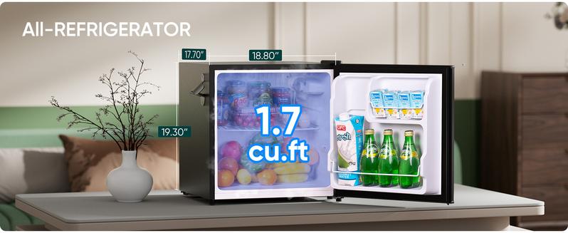 Upstreman retro mini fridges 1.7 Cu.Ft Pink Classic Metal Handle Side Bottle Opener Adjustable Thermostat Energy Saving Compact Refrigerator for Office Bedroom Dorm FR17 Pro