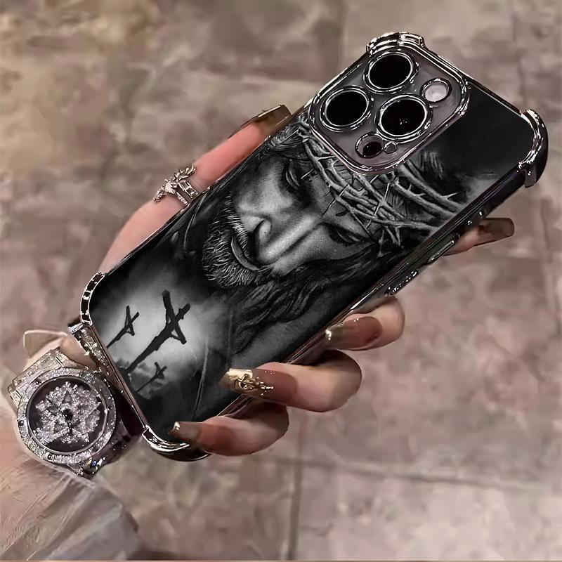 Jesus Clear Protective Four Comers Air Cushion Anti-drop CellPhone Case Clear BracketPhone Case for iPhone 16 15 14 13 12 Pro Max 15 14 Plus Four Corners Cases #IPYS6