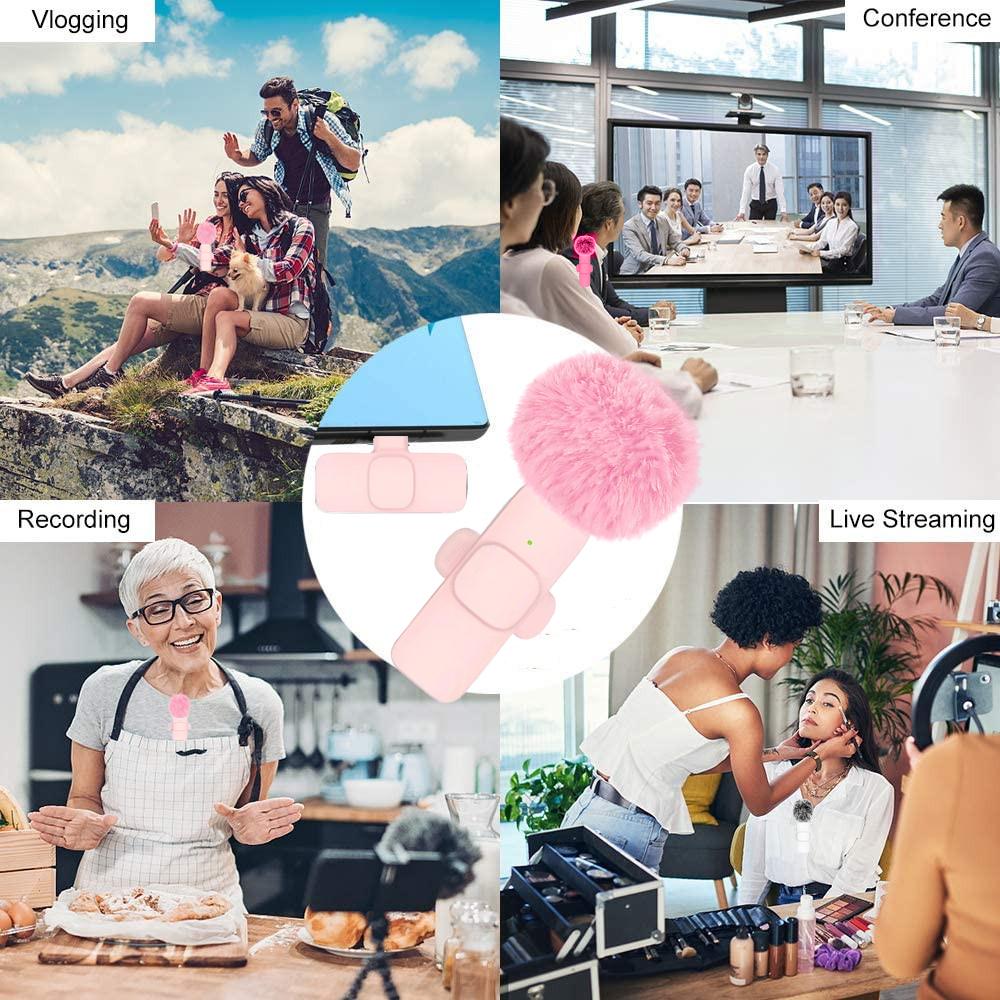 2pcs or 1pcs New Wireless Lavalier Microphone Portable Audio Video Recording Mini Microphone for iPhone Android PC Camera Live Gaming Phone Rechargeable Wireless Mic Applicable to everyone