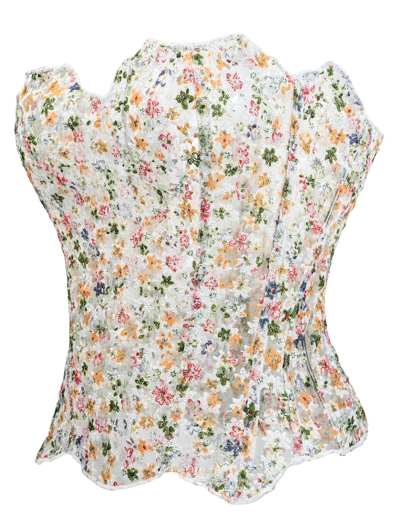 Women's Elegant Ditsy Floral Lace, Backless Design with Ribbons, Moderate Fabric, Suitable for All Seasons, Tummy Control Clothes