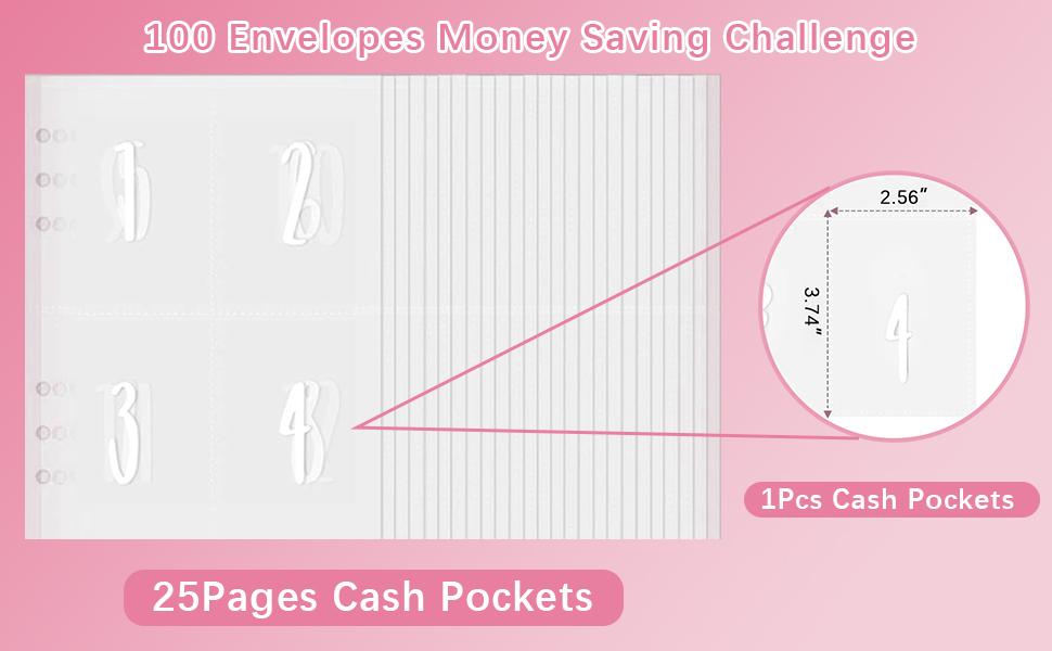 CLOUDSEA 100 Envelope Savings Challenge Binder A5 Size with Cute Stickers & Cash Envelopes for 100 Day Savings $5,050 Budgeting Planner Finance Checklist Organizer