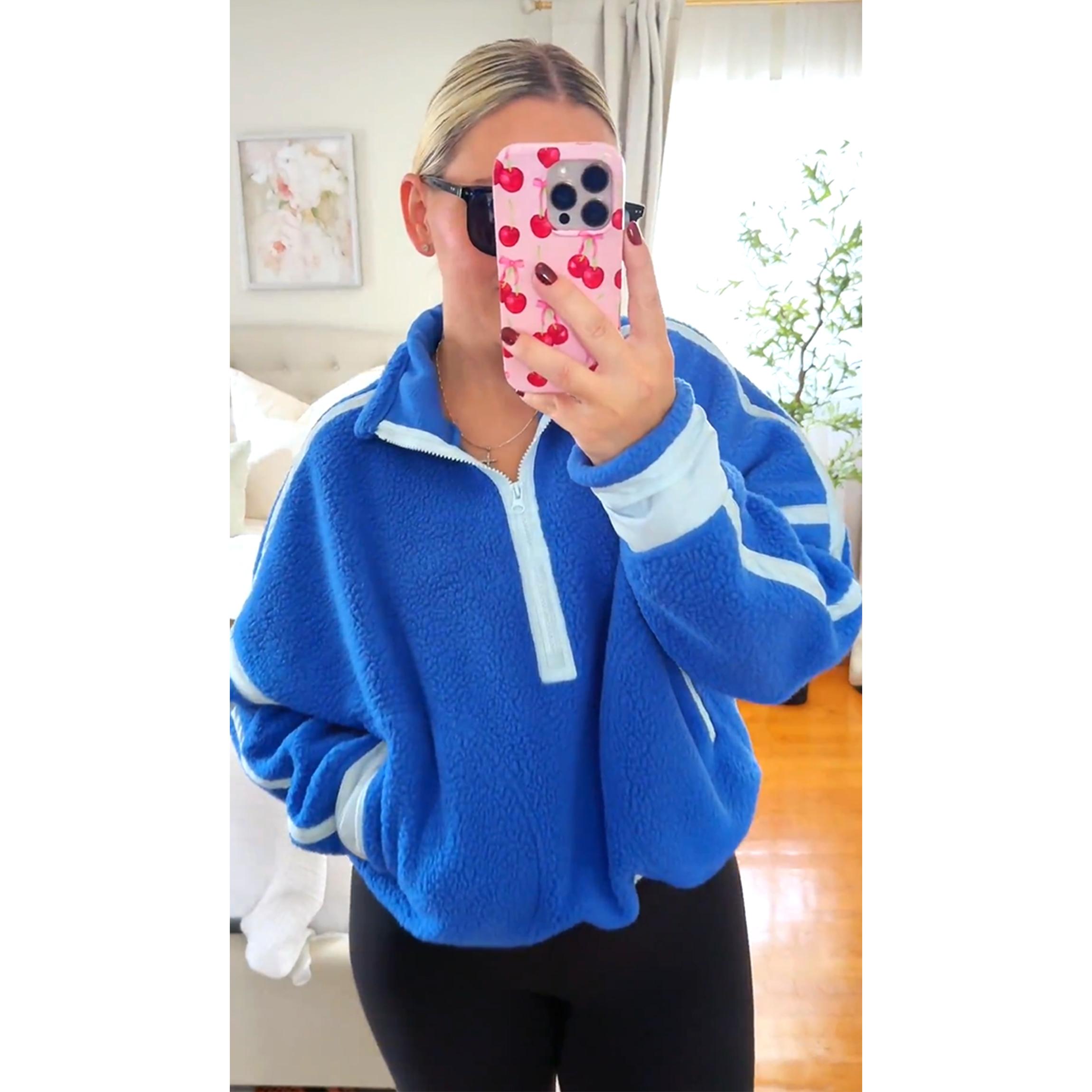 Buenoble Women's Half Zip Sherpa Fleece Pullover Soft Oversized Sweatshirt Jacket with Pockets SpringStatements