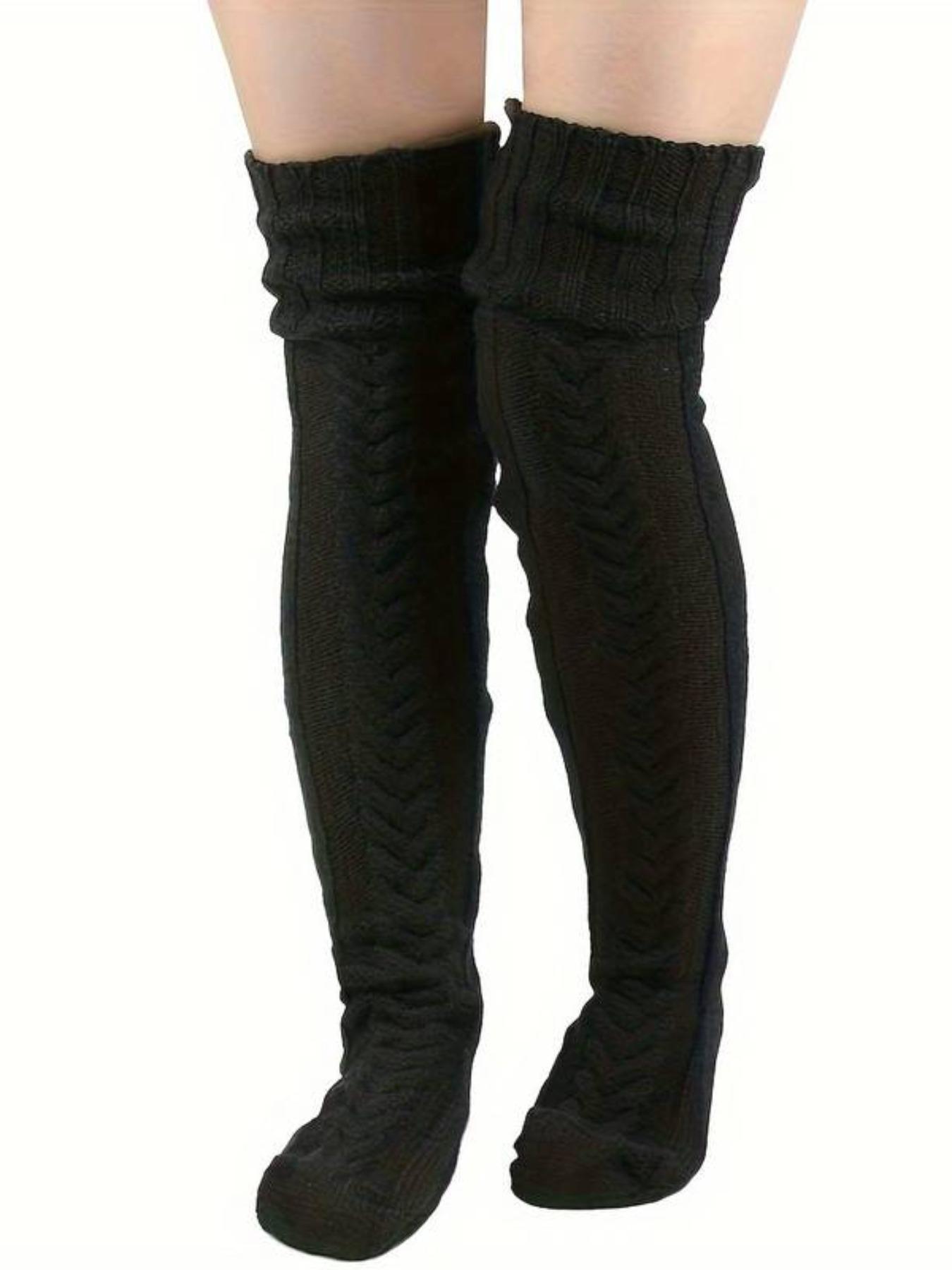 Thick Knit Warm Leggings Over-The-Knee Socks, Fall Winter Casual Fashion, Hand Wash Only, Elastic, Polyester Elastane Blend, Christmas Gift Idea