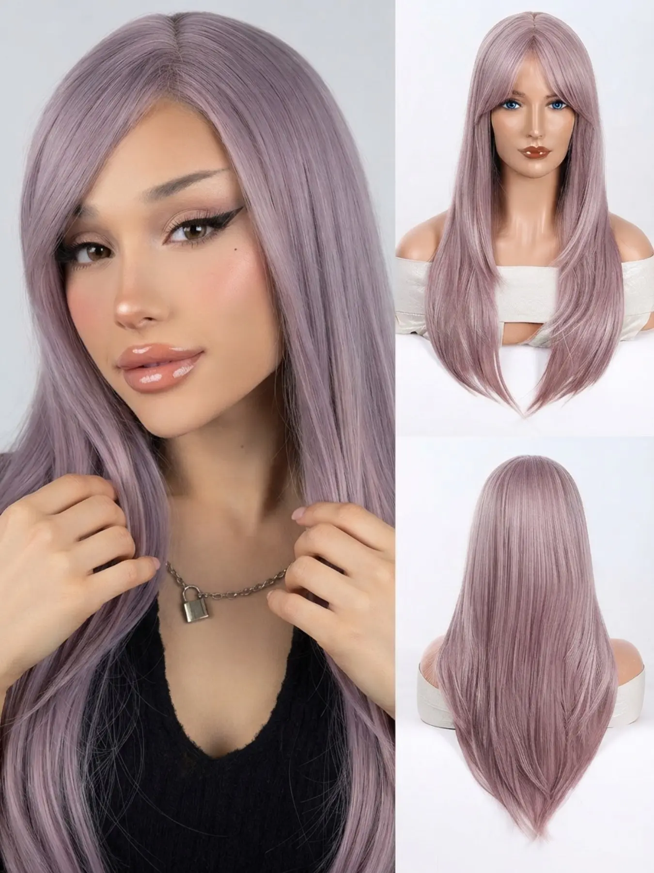 TRENDING Long Sleek Straight Dusty Purple Wig | 26" / 65cm Ash Lavender Gray Synthetic Hair | Glueless & Comfy Cap Design | Natural Middle Part | Heat Resistant Fiber | Safe Instant Color Change | Perfect for Content Creators, Parties, and Daily Glam