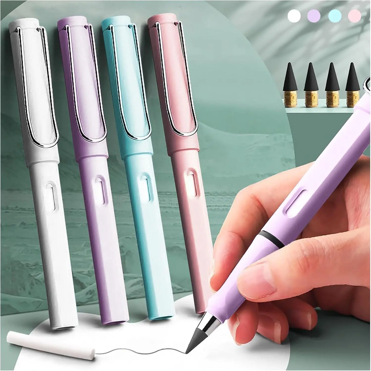 8Pcs Infinity Pencil With Eraser, Cute Eternal Everlasting Pencil With Replaceable Nibs