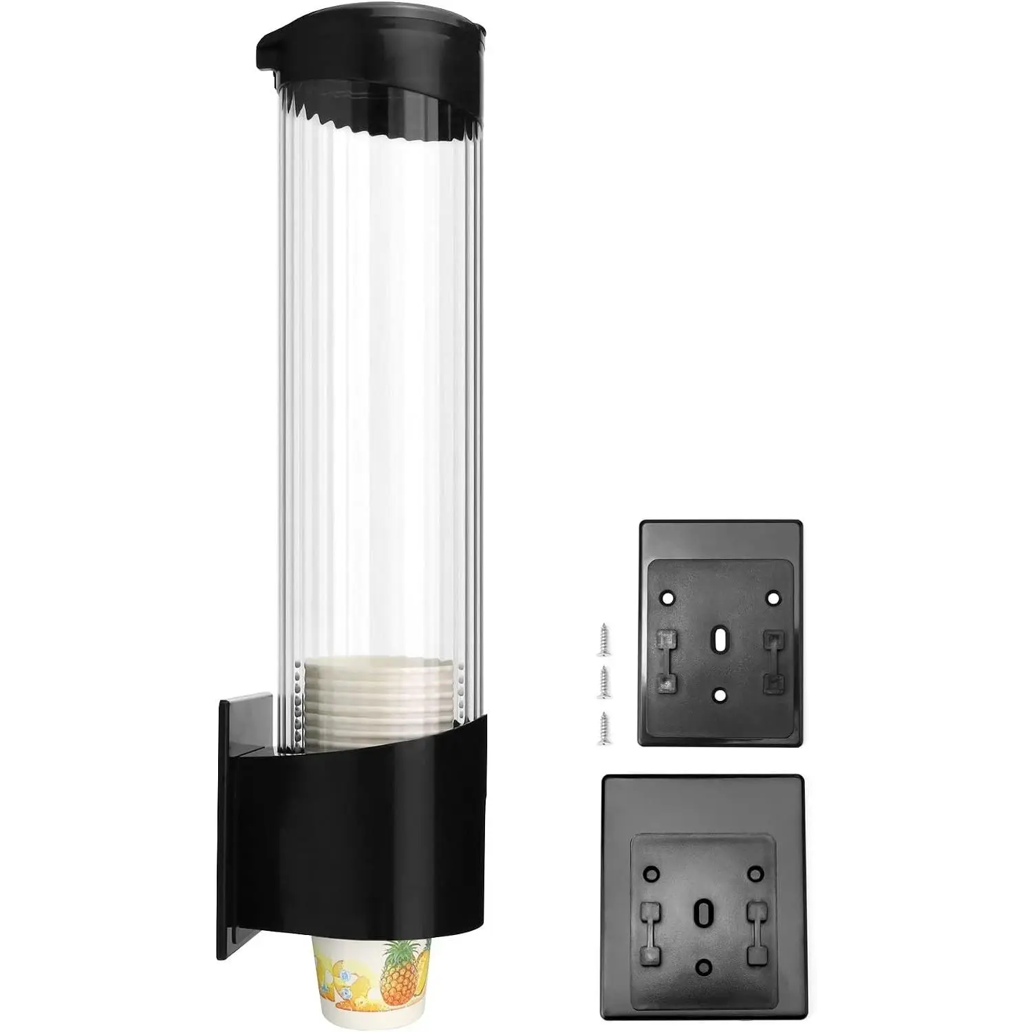 Cup Dispenser, Water Dispenser Disposable Cup Holder Rack Fits 7oz - 12oz Cone or Flat Bottom Cups, Pull Type Paper Water Cup Dispenser, Paste or Screw Plate Wall Mount