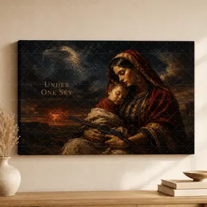 "Under One Sky" Western Religious Canvas Wall Art, Madonna & Child Print, Desert Sunset & Eagle Aesthetic, Living Room Bedroom Office Decor, Statement Poster Gift,wall decor,poster.