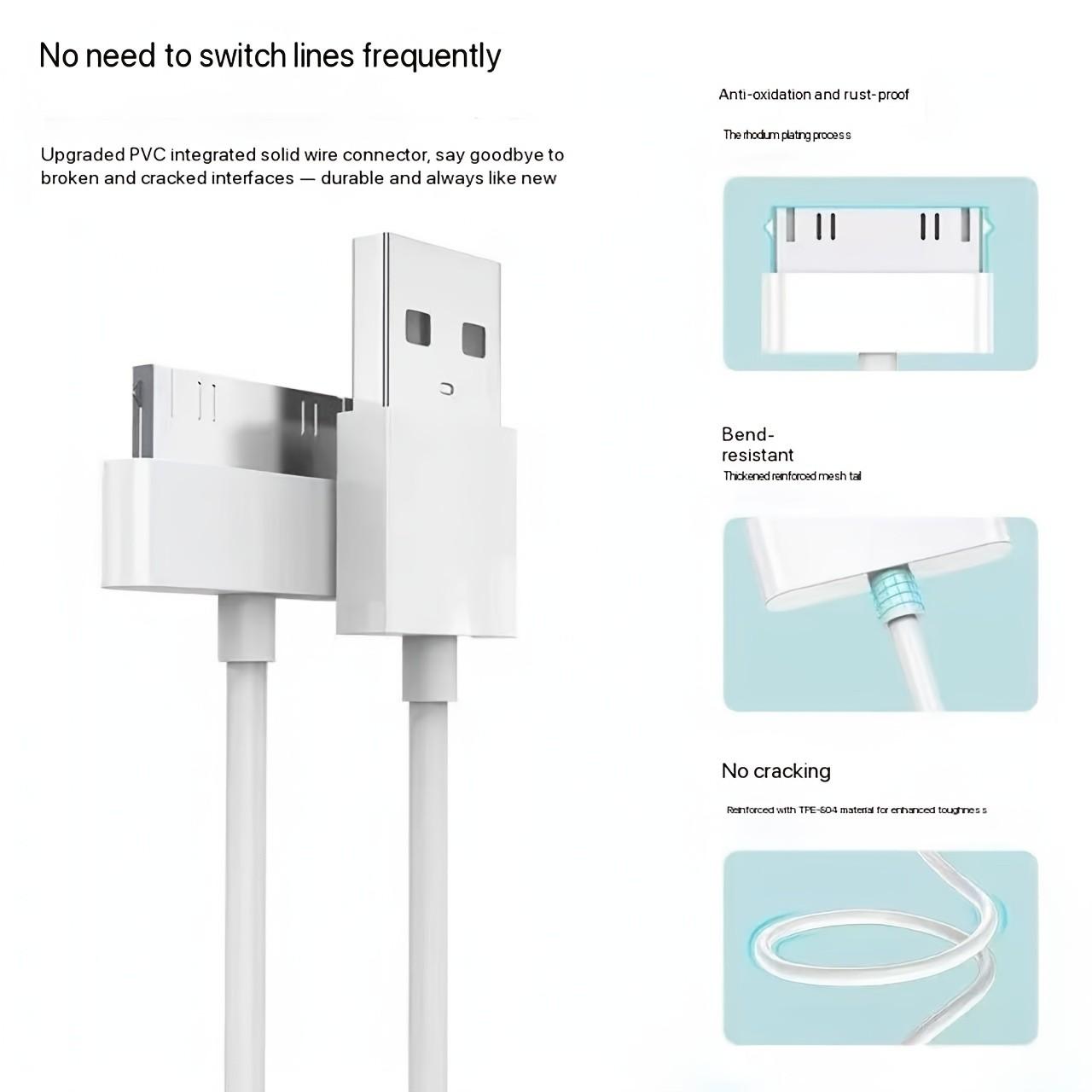 30-Pin USB Charging Cable for iPhone 4s/4/3gs, iPad 1/2/3, Ipod Nano/touch, Data Sync Cable, 1pcs/3pcs, Reliable Connectivity, Connector, Durable