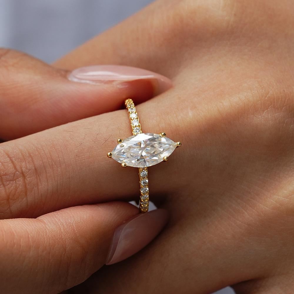 EAMTI 2CT 925 Sterling Silver Wedding Band for Women Cubic Zirconia Marquise Wedding Promise Rings for Her