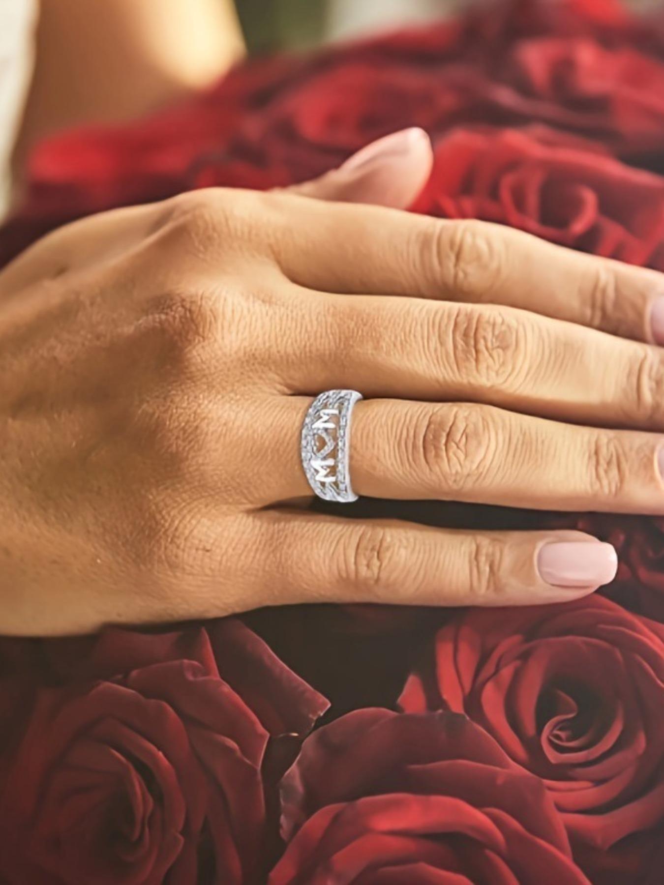 Women's Mom Ring Heart Shape Diamond Set, 18k Gold Plated Gold, Mother's Day Gift, Elegant Fashion Jewelry for Mom