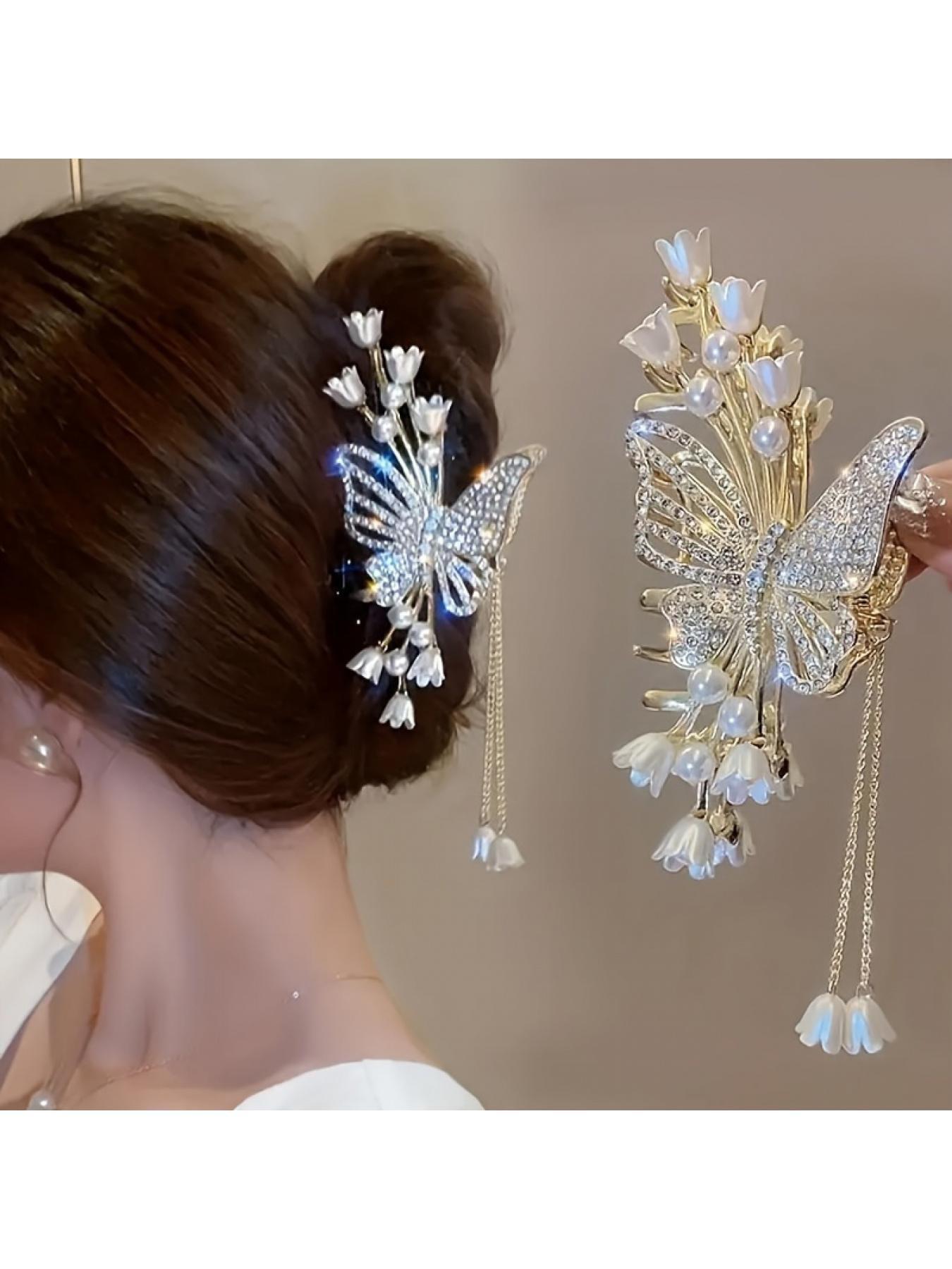 Vintage Hanfu Tassel Hair Clip Chinese Style Butterfly Hairpin Retro Headpiece for Women