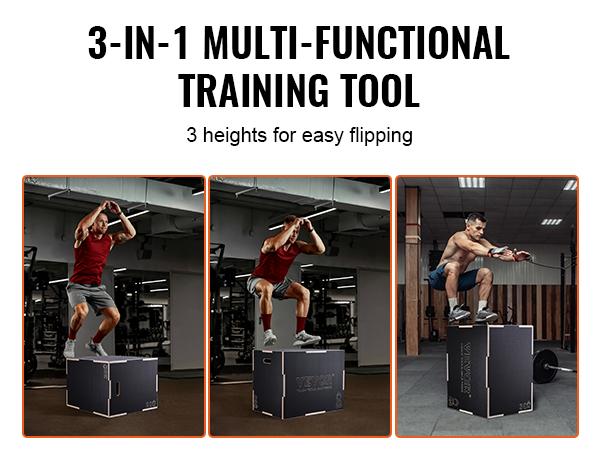 SummerWinsVEVOR 3 in 1 Plyometric Jump Box, 30/24/20 Inch Wooden Plyo Box, Platform Jumping Agility Box, Anti-Slip Fitness Exercise Step Up Box for Home Gym Training, Conditioning Strength Training, Blackdealsforyoudays
