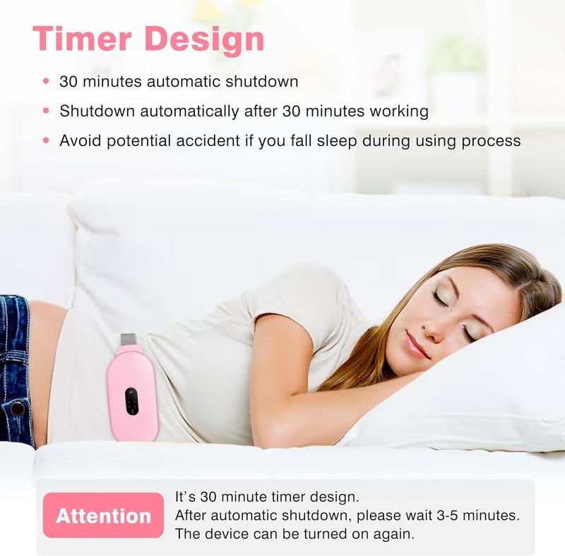 Heating Pads,  Period Cramp Massager Portable Cordless Heating Pad with 3 Heat Levels and 4 Massage Modes for Back Pain Relief Menstrual Heating Pad (Pink)