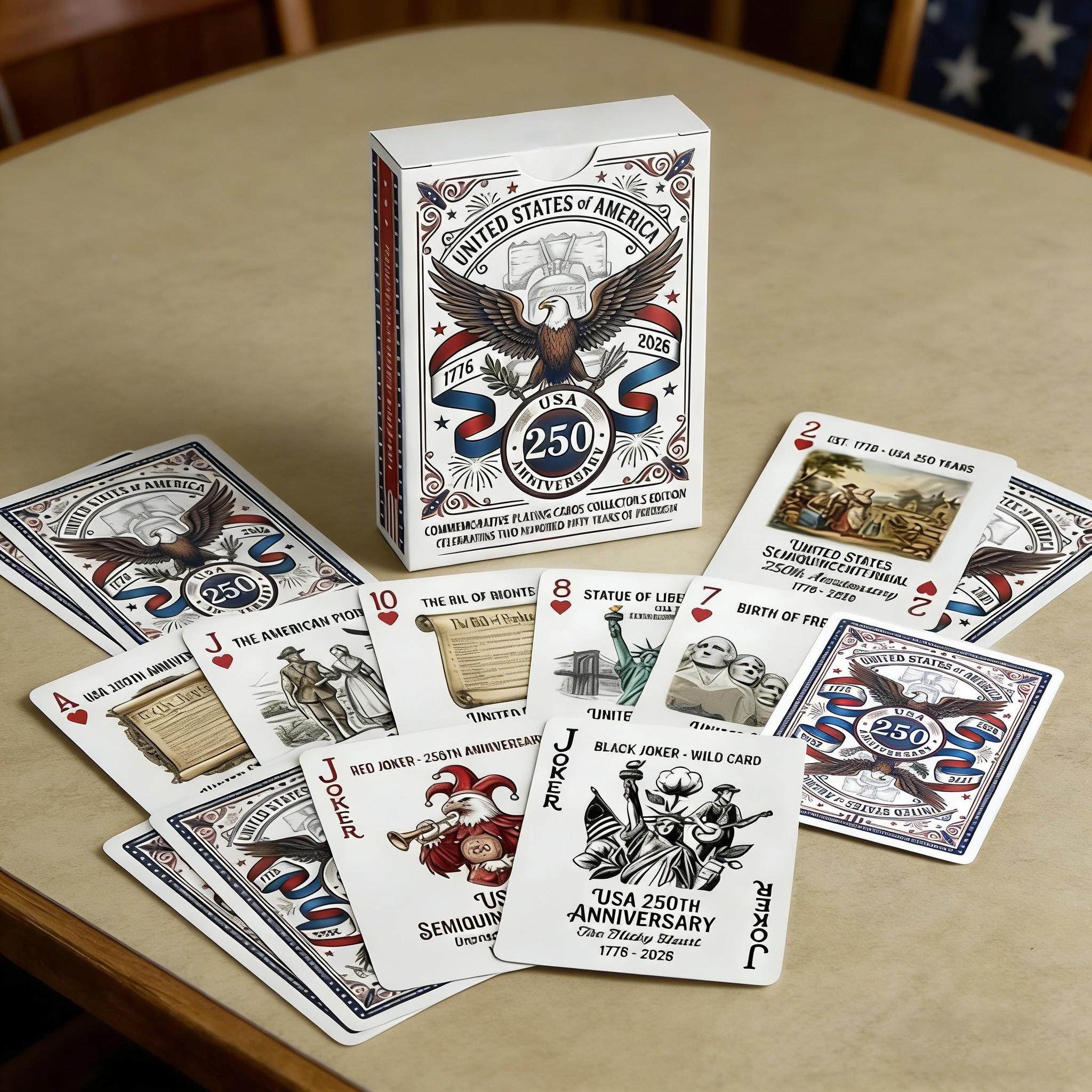 250th Anniversary USA Semiquincentennial Freedom Eagle Poker Cards, Innovation And Space, 1776-2026 Commemorative Deck, Standard Size Premium Playing Cards, Patriotic Holiday Collectible, Versatile Use