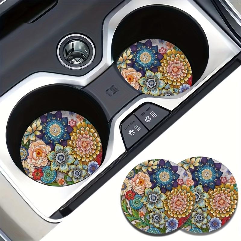 Mandala Flower Pattern Car Coaster, Round Anti-slip Car Cup Holder Coaster, Universal Car Interior Decoration Accessories for Women & Men, Car Trinkets Accessory, Car Interior Set, Car Interior Kit, Car Interior Decorative