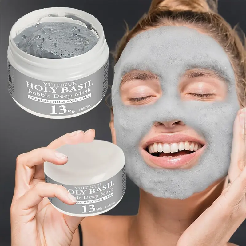 Yuitikue Basil Self-Foaming Cleansing Mud Mask 50g, Oil Absorbing Blackhead Pore Cleaner, Smooth Skin Control Oil Mask