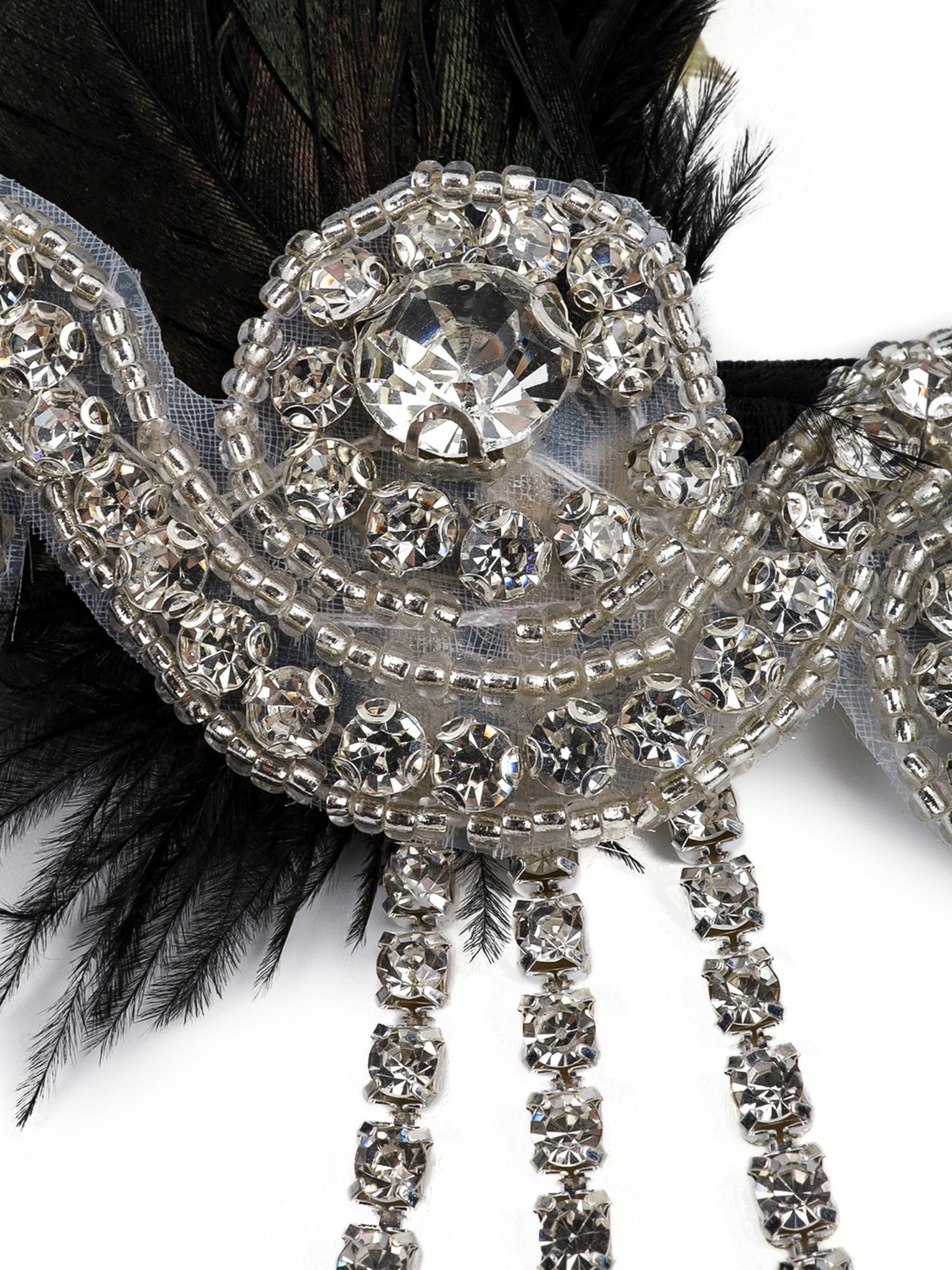 1920s Headpiece Flapper Headband, Rhinestone Pearl Feather Hair Band Great Gatsby Headpiece Accessoreis for Women,Champagne