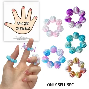 5 Piece Set Colorful Anti-Stress Beaded Ring, Finger Massager, Stress Relief Tool, Office Worker Pressure Relief, Multi-Color, Adult Use