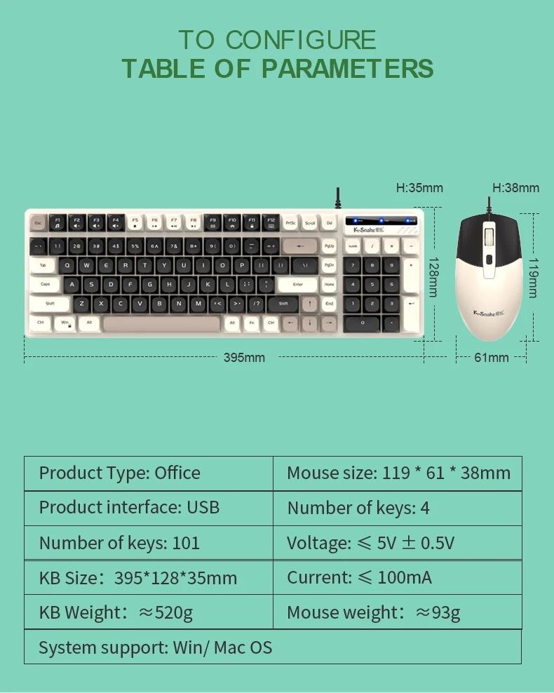 Km100 Wired Keyboard Mouse Set, Mouse Combo, Home & Office Use, USB Interface, Compatible with Windows System, Fashion Color Block Gift