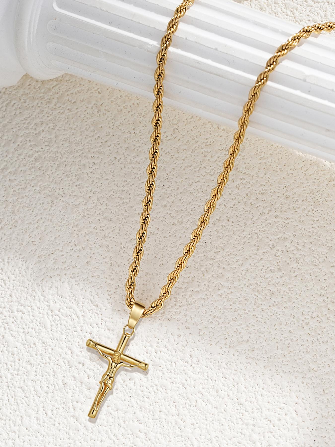 2026 New Men's Cross Necklace, Jesus Christ Cross, Braided Pendant, Fashionable and Versatile, Ideal Gift for Fathers and Men