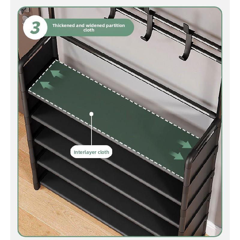 5-Tier Durable Rectangle Metal Fabric Shoe Rack Organizer - Hangable Vertical Rack with Movable Hooks, Stackable Single Unit for Entrance Hall, Balcony, Closet Storage, House Organizers