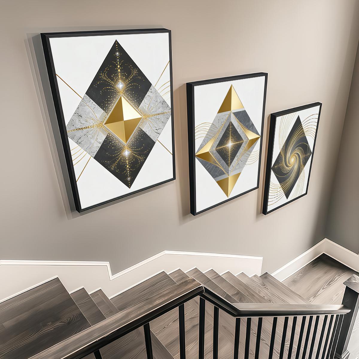 3 Counts Aluminum Alloy Framed Painting, Geometric Gold And Marble Abstract Art Pictures, Home Decoration For Living Room, Bedroom, Office, Restaurant, Hallway Wall Decor, Odorless Print Artwork, Luxury Perfect Gift For Friends And Family