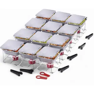 12 Pack - Disposable Chafing Dish Buffet Set, Welded Body Food Warmers for Parties, 2hr Fuel Cans Complete Set, Half Size Pans, Warming Trays
