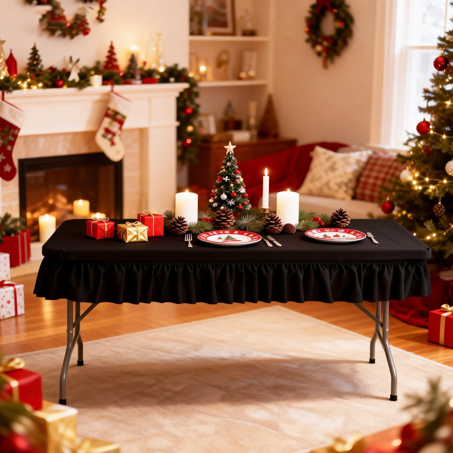 Stretchable Rectangular Tablecloth with Stretched Border Design, Wrinkle-Free Easy Wash, Smooth, Ideal for Weddings Parties and Table Protection, Portable Tablecloth