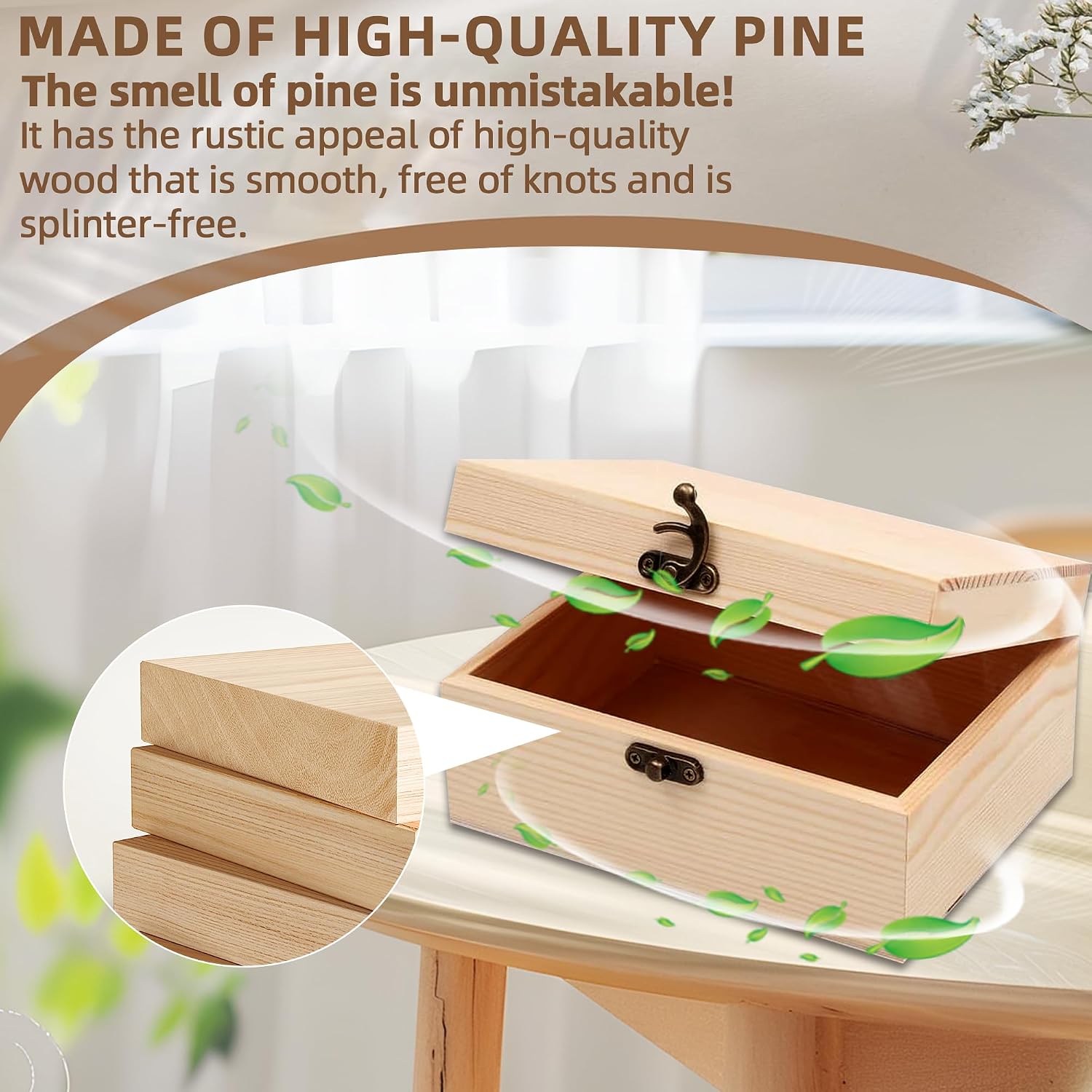 (1-Pack Unfinished Unpainted Wooden Box with Hinged Lid for Crafts DIY Storage  Plain Pine Box - Small 6.7"x5.1"x3.1"