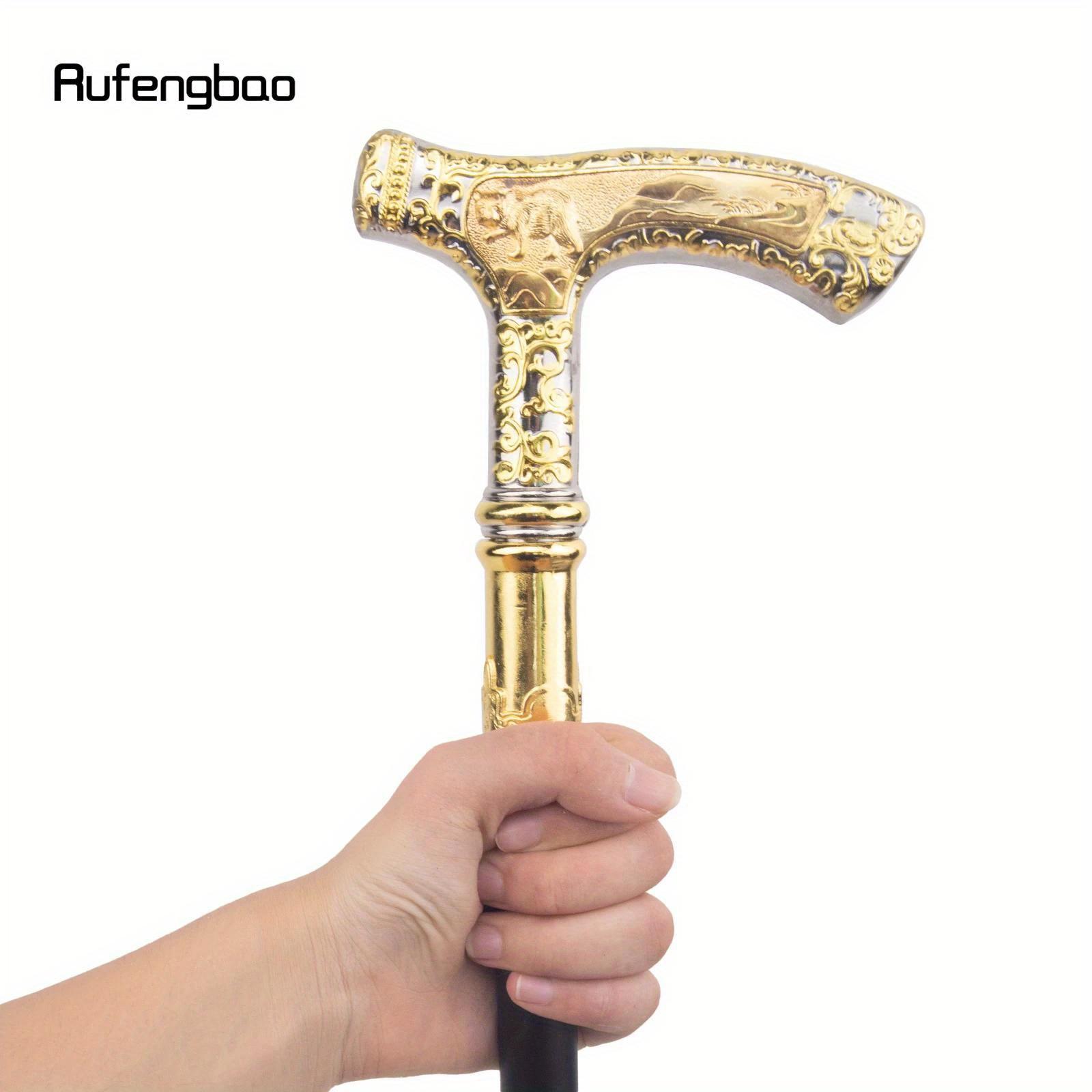 Golden White Luxury Bear Handle Walking Cane Fashion Decorative Walking Stick Gentleman Elegant Cosplay Cane Knob Crosier 90cm