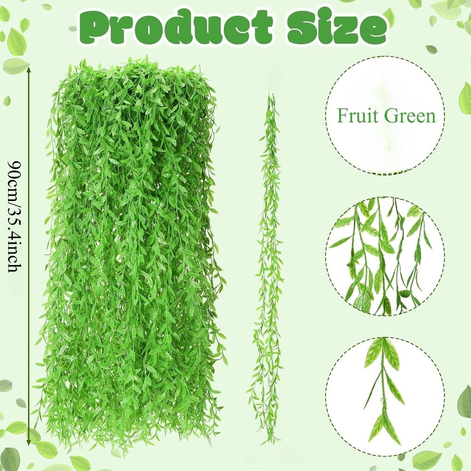 Artificial Hanging Vines Fake Weeping Willow Leaves Decor  Artificial Vines Greenery Garland for Wedding Party Backdrop Wall Decor Garden Patio Backyard (Fruit Green)