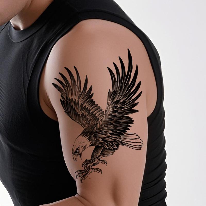 2 Bold Eagle Temporary Tattoos, Waterproof Dark Design with Sharp Edges, Lasts 1-3 Days, Perfect for Daring Men's Fashion, Fake Tattoos
