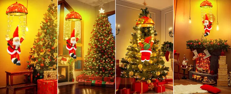 Product Introduction of JNOEC Merry Christmas! LED Holiday Fairy Lights with Santa Claus Lighting Decorations llluminate Your Indoor Spaces with Santa Claus Parachute String Color Twinkle Lights for Great ldeal for Christmas Gift Xmas Tree Ornaments christmas lights outdoor 1