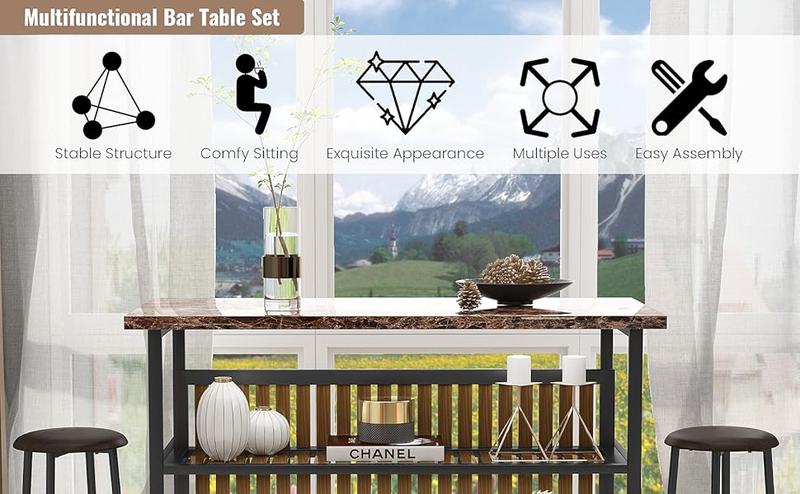 AWQM 3-Piece Kitchen Island Set with Storage, Faux Marble Dining Table & Chairs for 2, Small Space, White/Brown/Walnut AWQM 3-Piece Kitchen Island Set with Storage, Faux Marble Dining Table & Chairs for 2, Small Space, White/Brown/Walnut