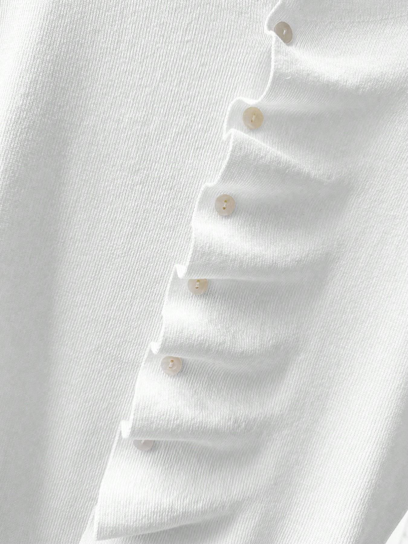 Women's White Stand-Collar Knit Top, Ruched Button-Front Cap-Sleeve Blouse, Slim-Fit Casual Knitted Shirt in Soft Stretchy Fabric, Body Hugging Tops, Button Closure Top, Office Wear, Daily Wear, Business Casual and Date Night, Spring Summer Knitwear