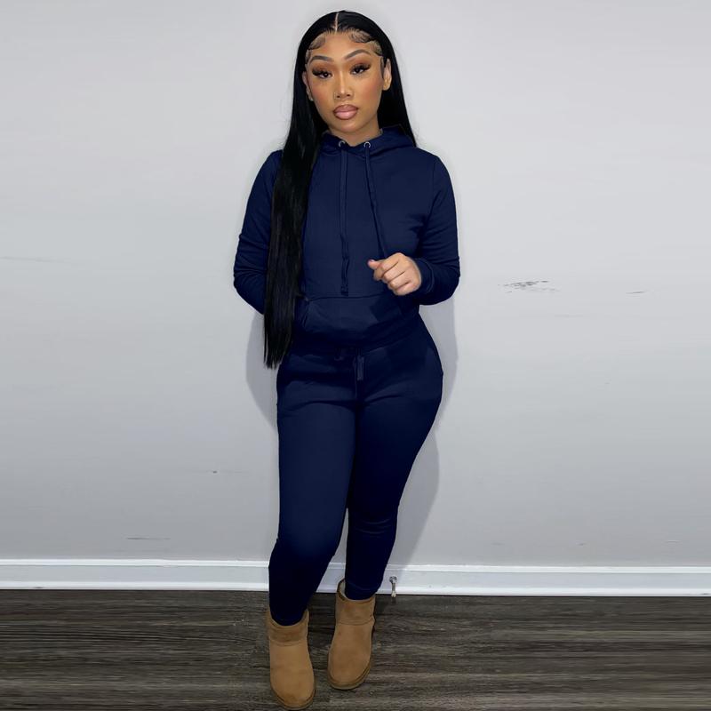 USBoutique Chic Women's Solid Drawstring Hoodie & Pocket Sweatpants Two-piece Set, Casual Long Sleeve Hooded Sweatshirt & Trousers for Fall, Womenswear Fall Clothes for Daily Wear, Downtown Girl Clothes, Girl with Blue Pants 2-piece woman USBoutique Chic Women's Solid Drawstring Hoodie & Pocket Sweatpants Two-piece Set, Casual Long Sleeve Hooded Sweatshirt & Trousers for Fall, Womenswear Fall Clothes for Daily Wear, Downtown Girl Clothes, Girl with Blue Pants 2-piece woman