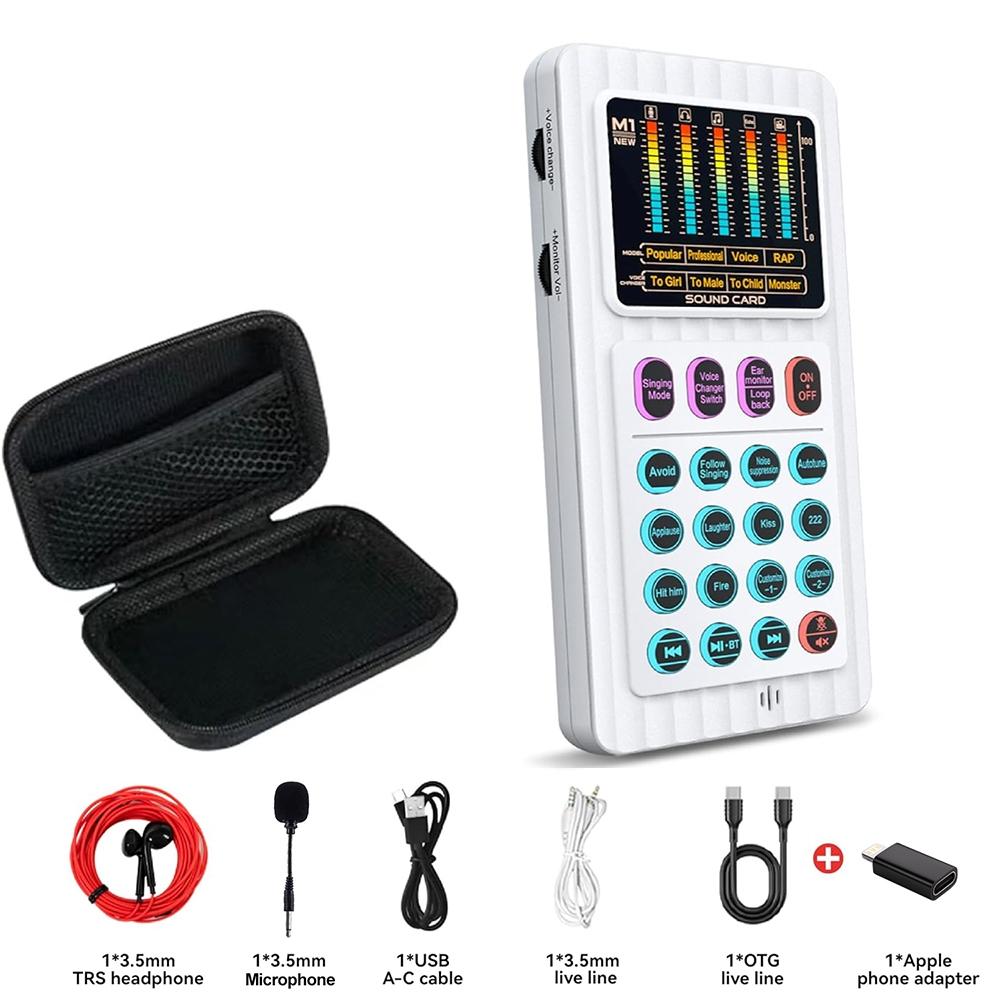 Portable Handheld Sound Card Set, Mini Audio Mixer with 12 Sound Effects, Real-Time Voice Change, Reverb & Vocal Enhancement, Bluetooth/AUX/Type-C/iOS Compatible, Condenser Mic & Monitor Headphone Bundle for PC Mobile Phone, Perfect for Podcast, Singing,