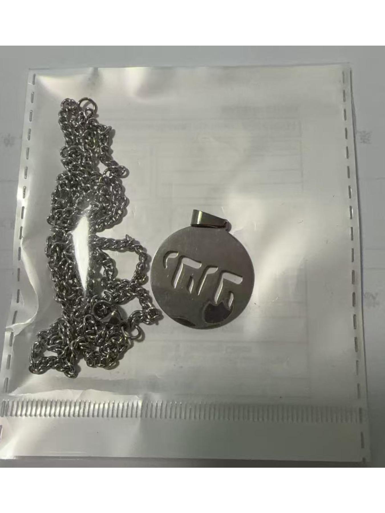 Stainless Steel Necklace, Punk Hip-Hop Style Cut Round Tag Pendant Necklace, Versatile Sweater Chain