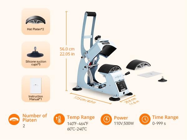 HTVRONT Manual Hat Heat Press Machine 110V - (2 Colors)